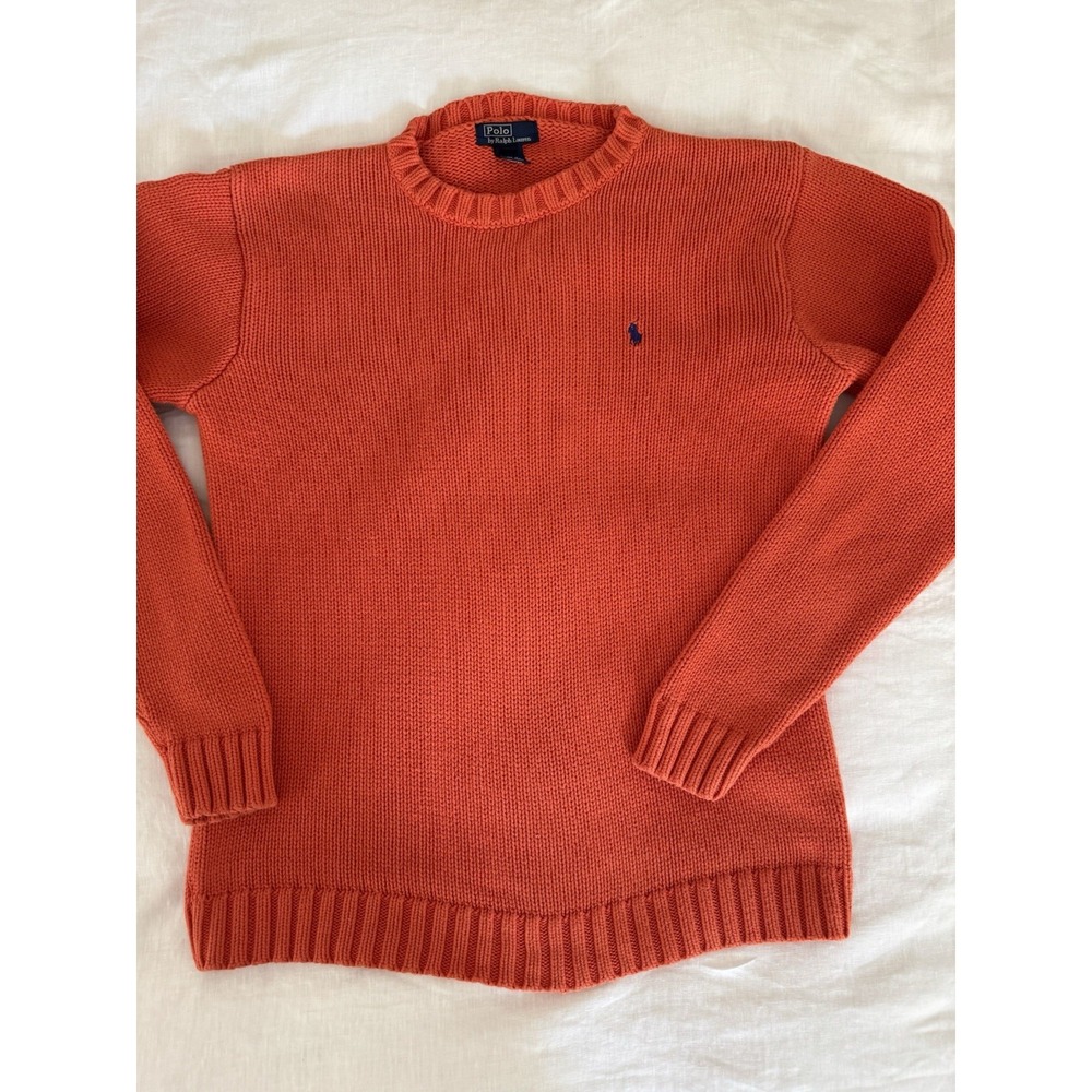 Polo Ralph Lauren Women's XL Runs Small Orange Cotton Crewneck Sweater Pony Logo